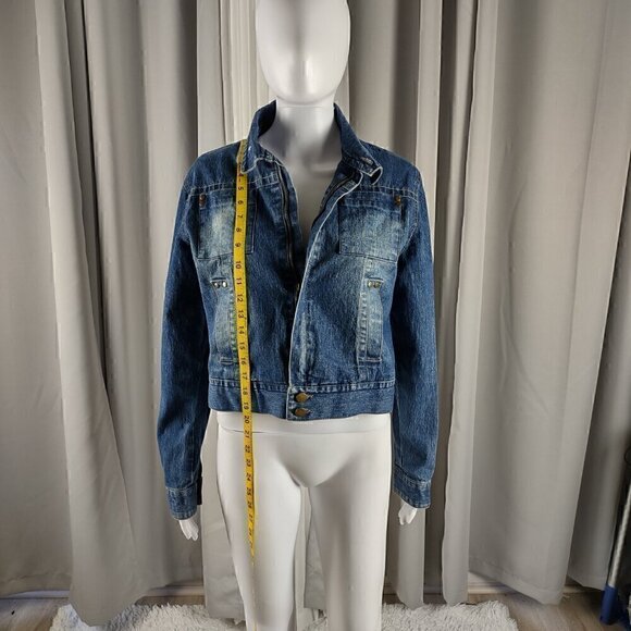 Miss Lili Womens Distressed Customized Cotton Blend Blue Denim Jean Jacket Sz L - Picture 5 of 12